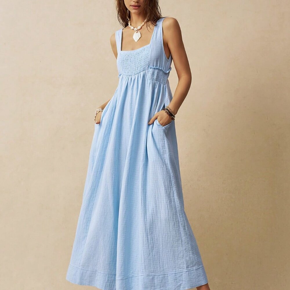 Baby Blue Casual Women's Wide Strap Loose Jumpsuit - Picture 3 of 7